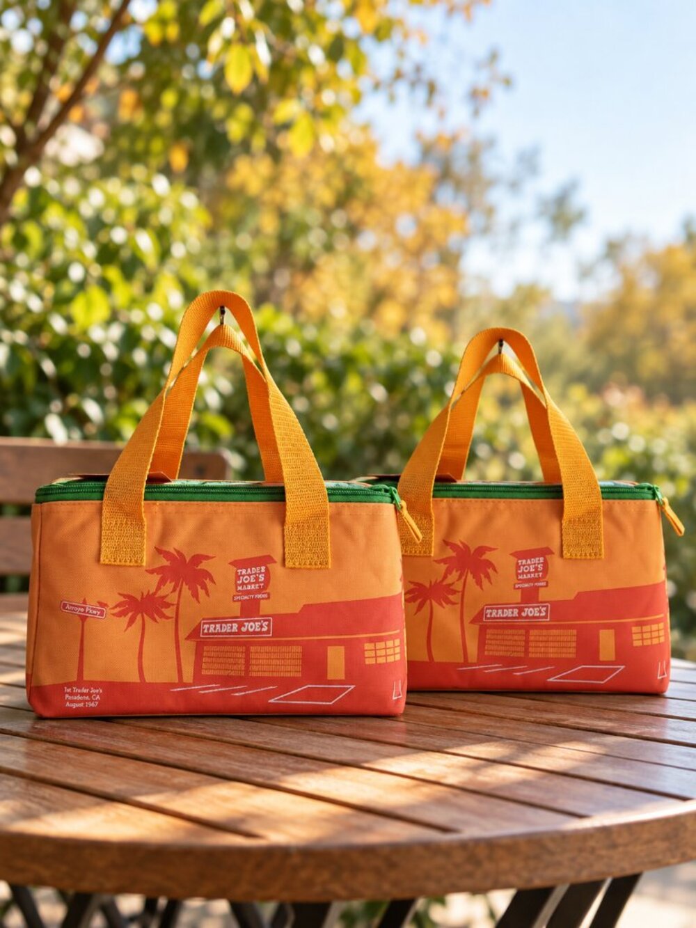 Trader Joe's Apricot Mini Insulated Tote Orange Lunch Cooler Bags NWT (set of 2)